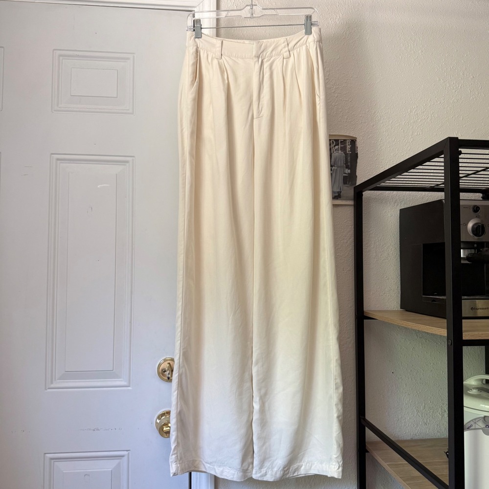 DISSH off‎ white tencel linen wide leg high rise pleated front trousers pants